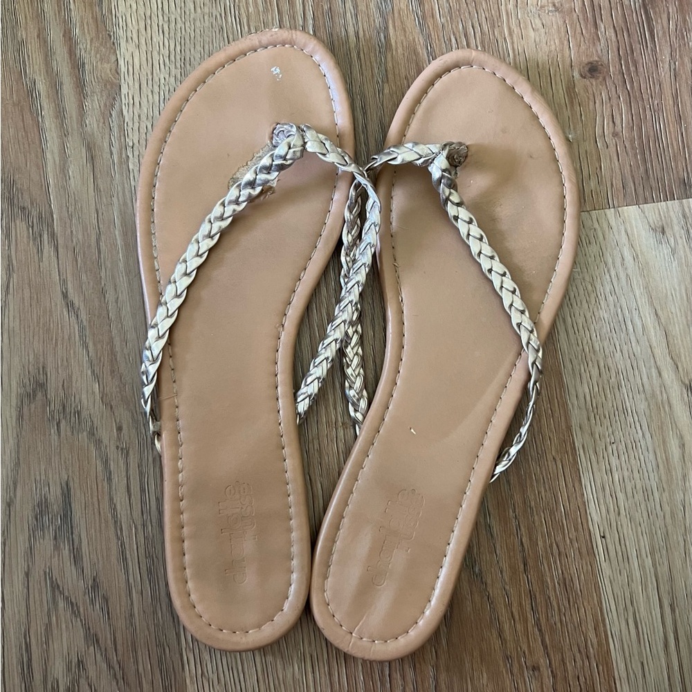 Charlotte Russe Braided Silver and Tan Sandals